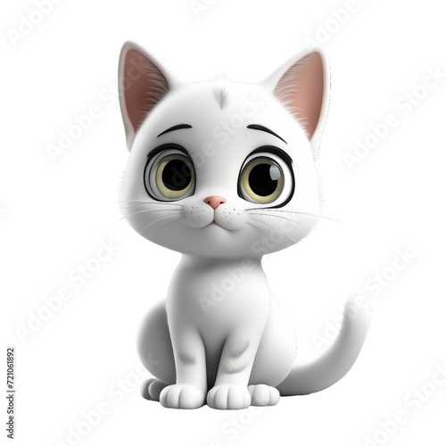 Cute tiny cat animation on a white backdrop created by AI.