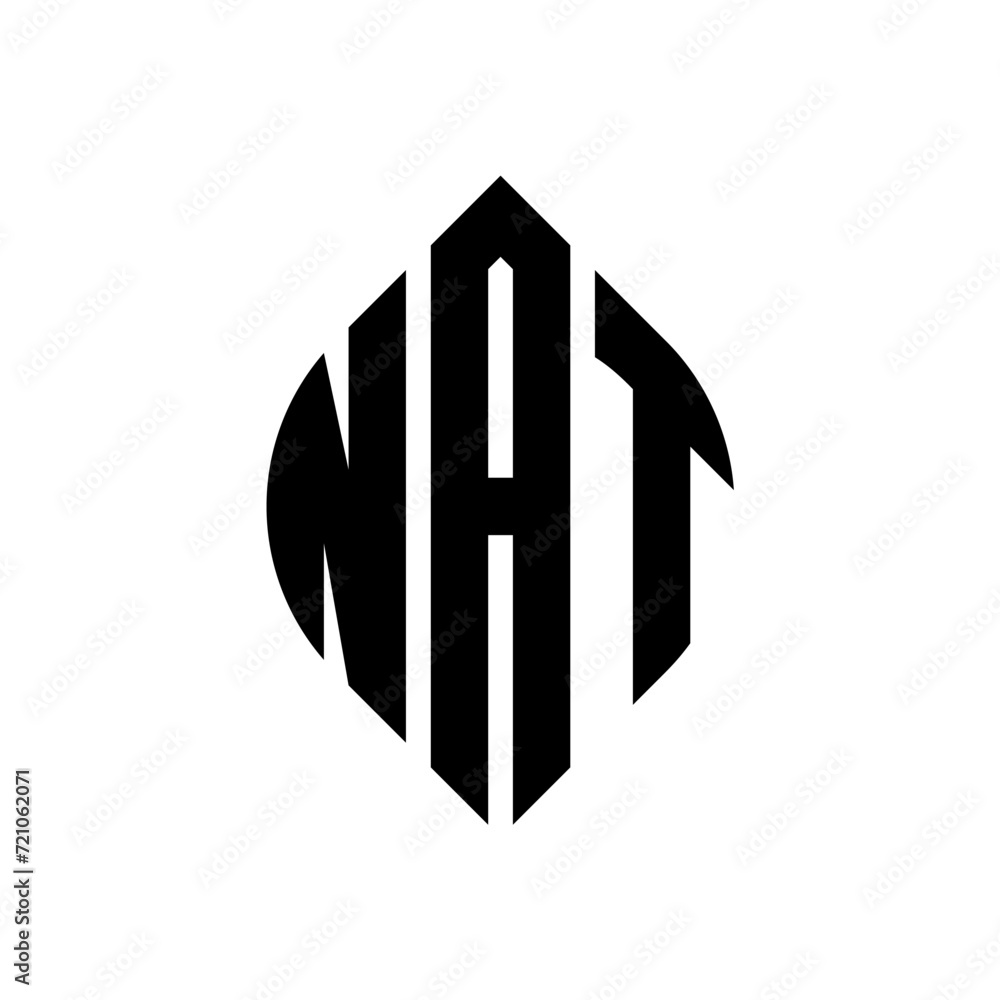 NAT circle letter logo design with circle and ellipse shape. NAT ellipse letters with typographic style. The three initials form a circle logo. NAT circle emblem abstract monogram letter mark vector. NAT circle letter logo design with circle and ellipse shape. NAT ellipse letters with typographic style. The three initials form a circle logo. NAT circle emblem abstract monogram letter mark vector.