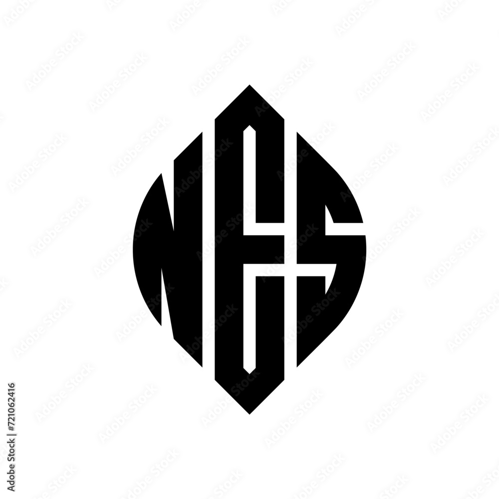 NES circle letter logo design with circle and ellipse shape. NES ellipse letters with typographic style. The three initials form a circle logo. NES circle emblem abstract monogram letter mark vector. NES circle letter logo design with circle and ellipse shape. NES ellipse letters with typographic style. The three initials form a circle logo. NES circle emblem abstract monogram letter mark vector.