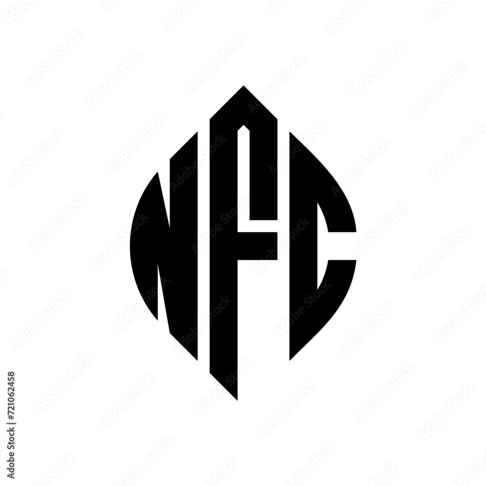 NFC circle letter logo design with circle and ellipse shape. NFC ellipse letters with typographic style. The three initials form a circle logo. NFC circle emblem abstract monogram letter mark vector. NFC circle letter logo design with circle and ellipse shape. NFC ellipse letters with typographic style. The three initials form a circle logo. NFC circle emblem abstract monogram letter mark vector.