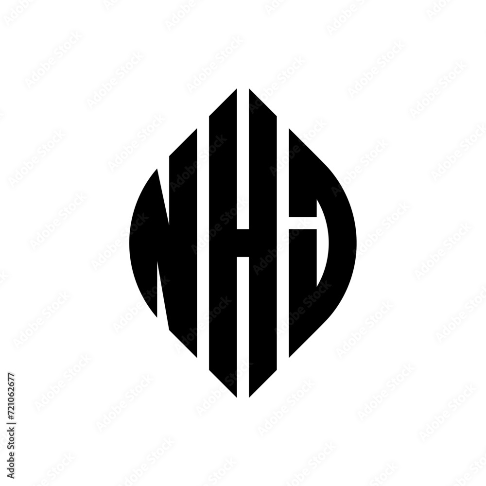 NHJ circle letter logo design with circle and ellipse shape. NHJ ellipse letters with typographic style. The three initials form a circle logo. NHJ circle emblem abstract monogram letter mark vector. NHJ circle letter logo design with circle and ellipse shape. NHJ ellipse letters with typographic style. The three initials form a circle logo. NHJ circle emblem abstract monogram letter mark vector.