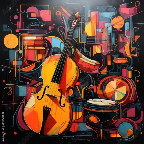 an abstract art illustrating the incorporation of musical instrument with creative usage of colors © Abdul