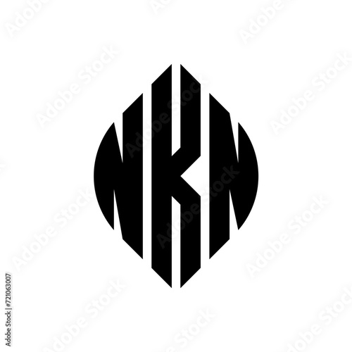 NKN circle letter logo design with circle and ellipse shape. NKN ellipse letters with typographic style. The three initials form a circle logo. NKN circle emblem abstract monogram letter mark vector.