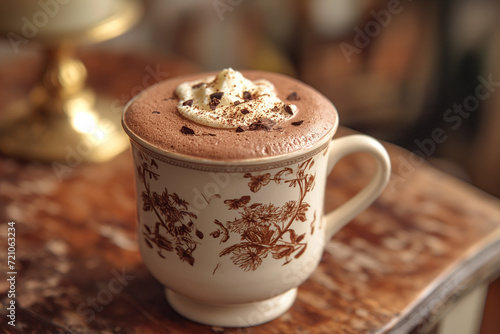 AI generated illustration of Hot chocolate served with cookies and a sprinkle of cinnamon on a plate