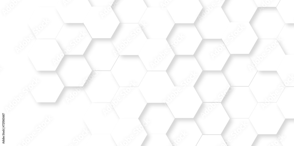 Fototapeta premium Abstract 3d background with hexagons pattern with hexagonal white and gray technology line paper background. Hexagonal vector grid tile and mosaic structure mess cell. white and gray hexagon.