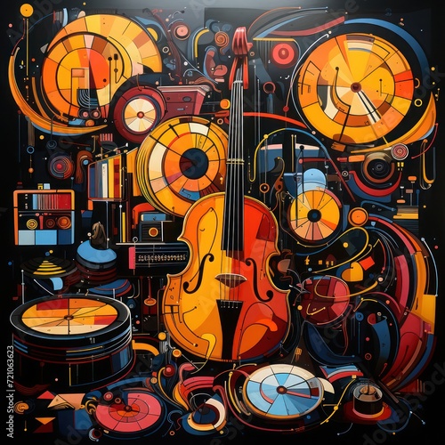 painting of musical instruments with a dark and funky theme