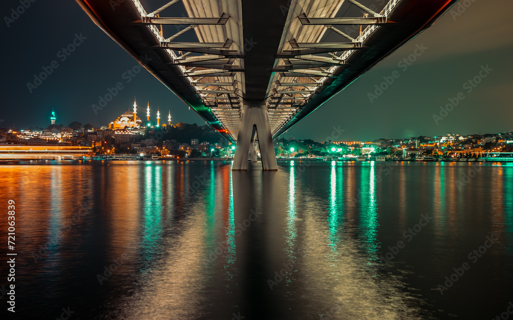 under the bridge over bosphorus at night