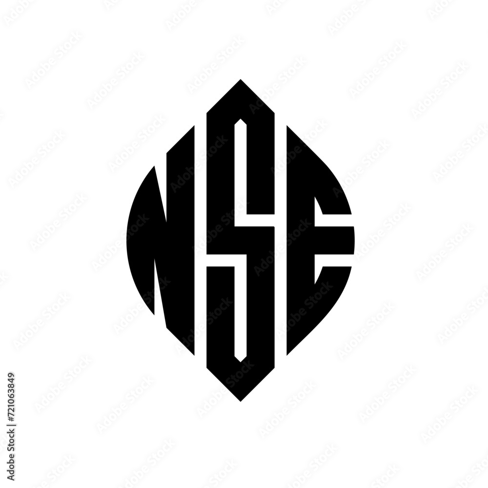 NSE circle letter logo design with circle and ellipse shape. NSE ellipse letters with typographic style. The three initials form a circle logo. NSE circle emblem abstract monogram letter mark vector. NSE circle letter logo design with circle and ellipse shape. NSE ellipse letters with typographic style. The three initials form a circle logo. NSE circle emblem abstract monogram letter mark vector.