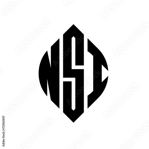 NSI circle letter logo design with circle and ellipse shape. NSI ellipse letters with typographic style. The three initials form a circle logo. NSI circle emblem abstract monogram letter mark vector. photo