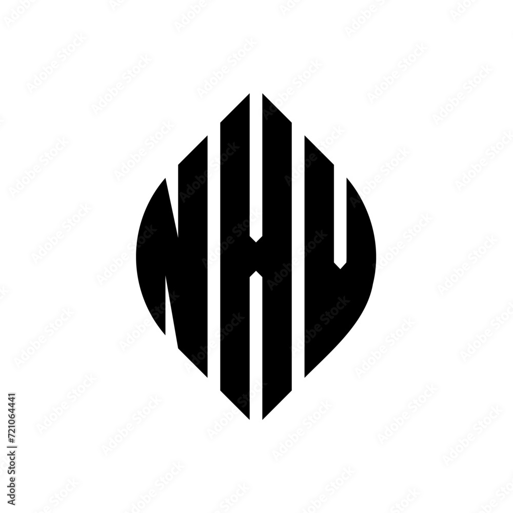 NXV circle letter logo design with circle and ellipse shape. NXV ellipse letters with typographic style. The three initials form a circle logo. NXV circle emblem abstract monogram letter mark vector. NXV circle letter logo design with circle and ellipse shape. NXV ellipse letters with typographic style. The three initials form a circle logo. NXV circle emblem abstract monogram letter mark vector.