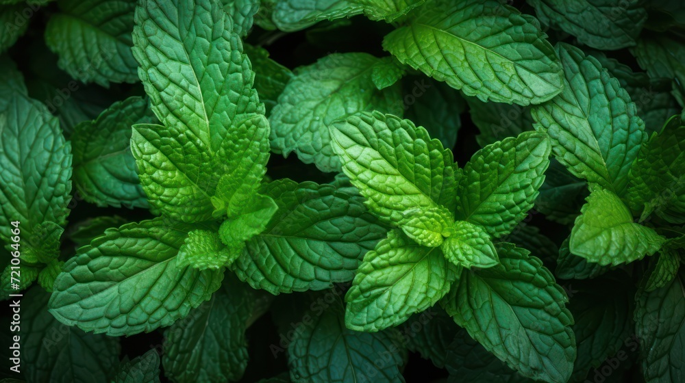 Extreme Closeup of Mint Leaves - Highly Detailed Minimal Style AI Generated - obrazy, fototapety, plakaty 