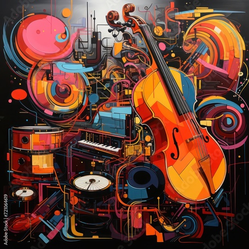 painting of musical instruments with a dark and funky theme