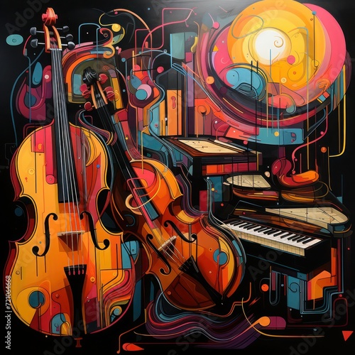 painting of musical instruments with a dark and funky theme