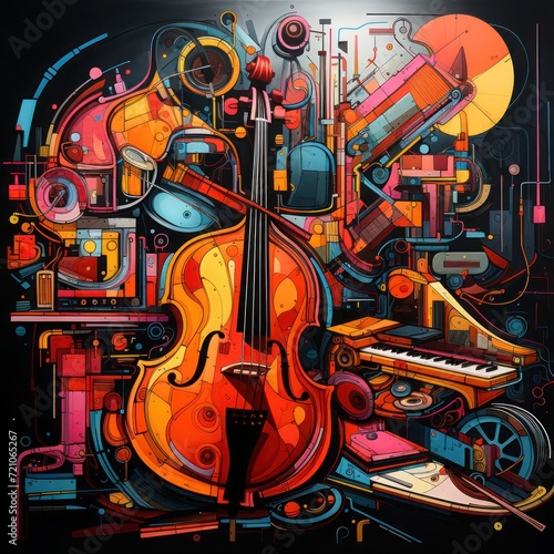 painting of musical instruments with a dark and funky theme