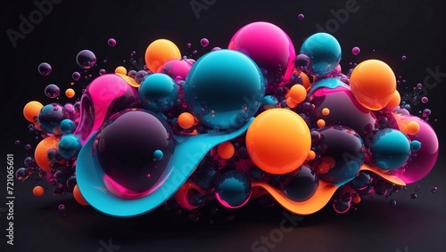 Fototapeta Naklejka Na Ścianę i Meble -  abstraction on a black background Glow Shapes Neon Bright Color 3D Liquid Bubbles