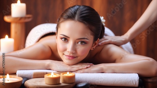 professional bright and rich photo Portrait of a young woman in a spa, massage and relaxation concept