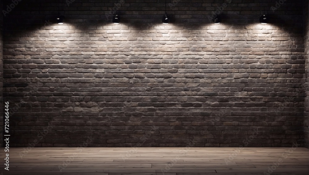 Obraz premium Brick texture. Panoramic background of wide old brick wall texture in black color with spot lighting. Background for home or office design
