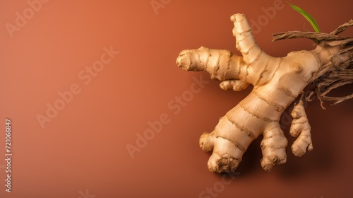 Minimal Style of Ginger Root on Brown Background AI Generated