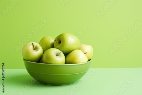Fresh Green Apples in a Bowl on a Green Background AI Generated