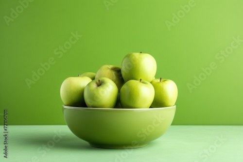 Fresh Green Apples in a Bowl on a Green Background AI Generated