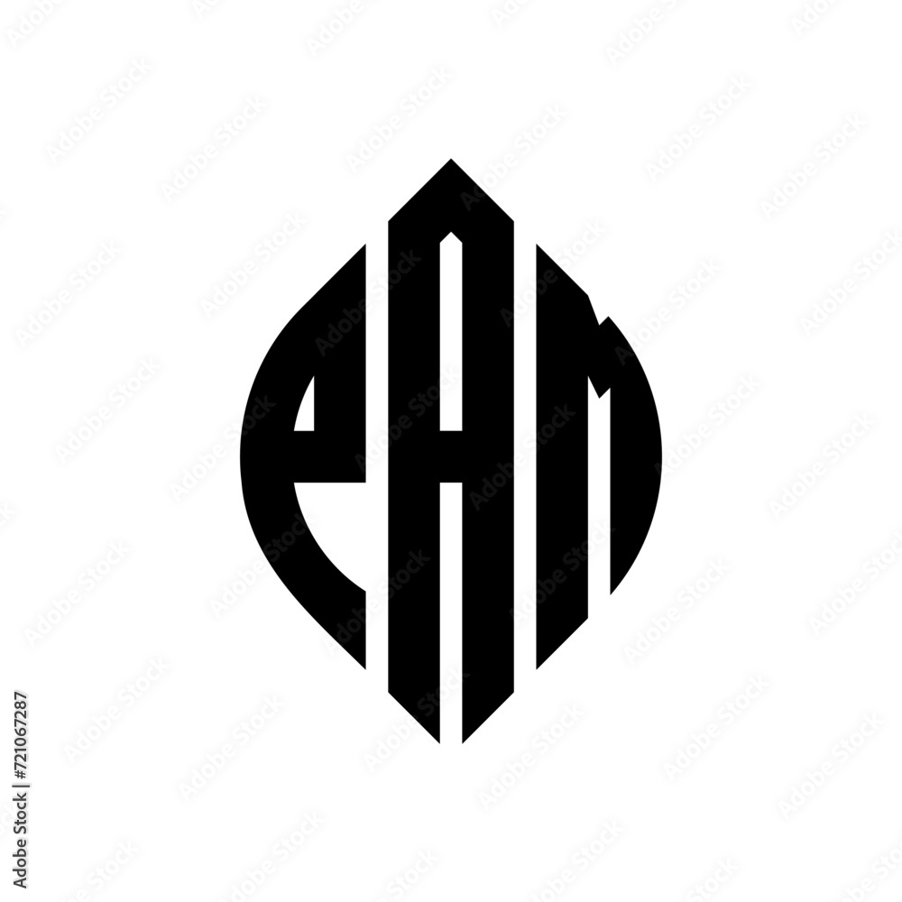 PAM circle letter logo design with circle and ellipse shape. PAM ellipse letters with typographic style. The three initials form a circle logo. PAM circle emblem abstract monogram letter mark vector. PAM circle letter logo design with circle and ellipse shape. PAM ellipse letters with typographic style. The three initials form a circle logo. PAM circle emblem abstract monogram letter mark vector.