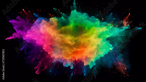 basketball in explosion of colored neon powder isolated on black background. Concept of energy  power  motion. banner with Copyspace for ad  design. 