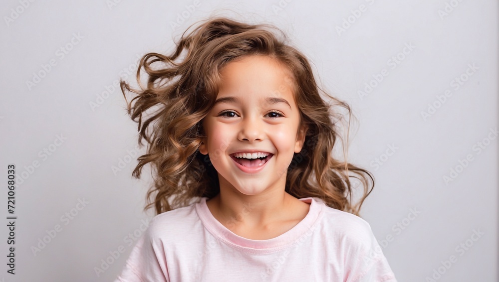 girl on a white background with a very joyful and happy expression on her face girl on a white background with a very joyful and happy expression on her face