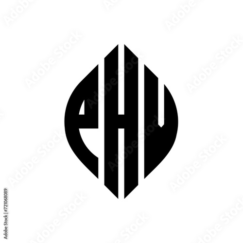 PHV circle letter logo design with circle and ellipse shape. PHV ellipse letters with typographic style. The three initials form a circle logo. PHV circle emblem abstract monogram letter mark vector.