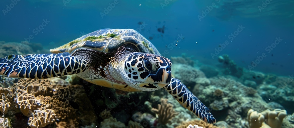 Fototapeta premium Bali's underwater realm is home to the Hawksbill sea turtle.