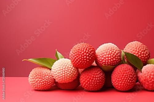 Minimal Composition of Lychees on Red Background AI Generated