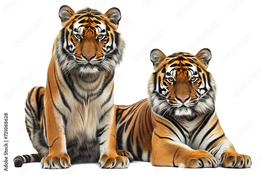 Obraz premium Tiger and tigress together, isolated on white background