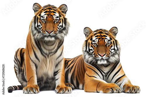 Tiger and tigress together  isolated on white background