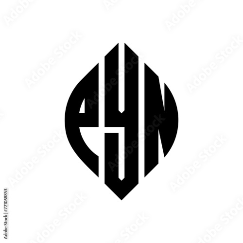 PYN circle letter logo design with circle and ellipse shape. PYN ellipse letters with typographic style. The three initials form a circle logo. PYN circle emblem abstract monogram letter mark vector.