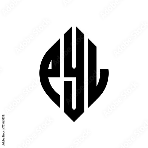 PYL circle letter logo design with circle and ellipse shape. PYL ellipse letters with typographic style. The three initials form a circle logo. PYL circle emblem abstract monogram letter mark vector.