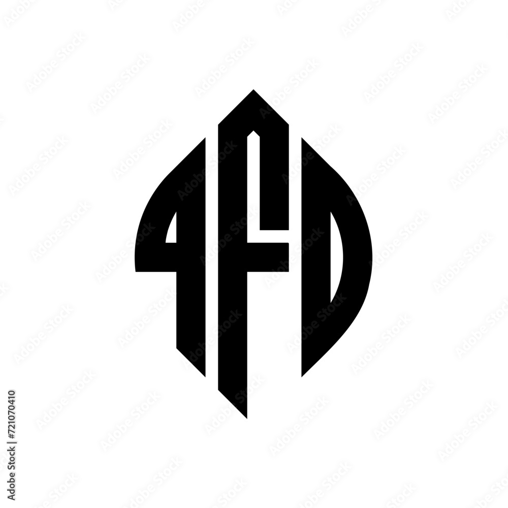 QFD circle letter logo design with circle and ellipse shape. QFD ellipse letters with typographic style. The three initials form a circle logo. QFD circle emblem abstract monogram letter mark vector. QFD circle letter logo design with circle and ellipse shape. QFD ellipse letters with typographic style. The three initials form a circle logo. QFD circle emblem abstract monogram letter mark vector.
