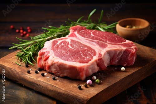 Minimal Cut Pork Meat on Rustic Wooden Background AI Generated