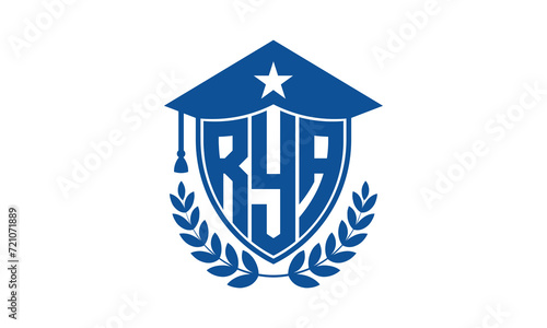 RYA three letter iconic academic logo design vector template. monogram, abstract, school, college, university, graduation cap symbol logo, shield, model, institute, educational, coaching canter, tech photo