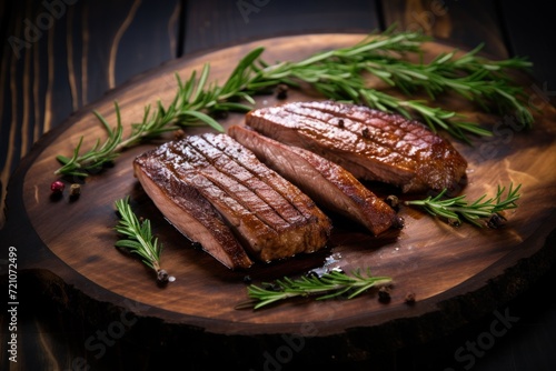 Minimal Style Duck Fillets on Rustic Wood AI Generated