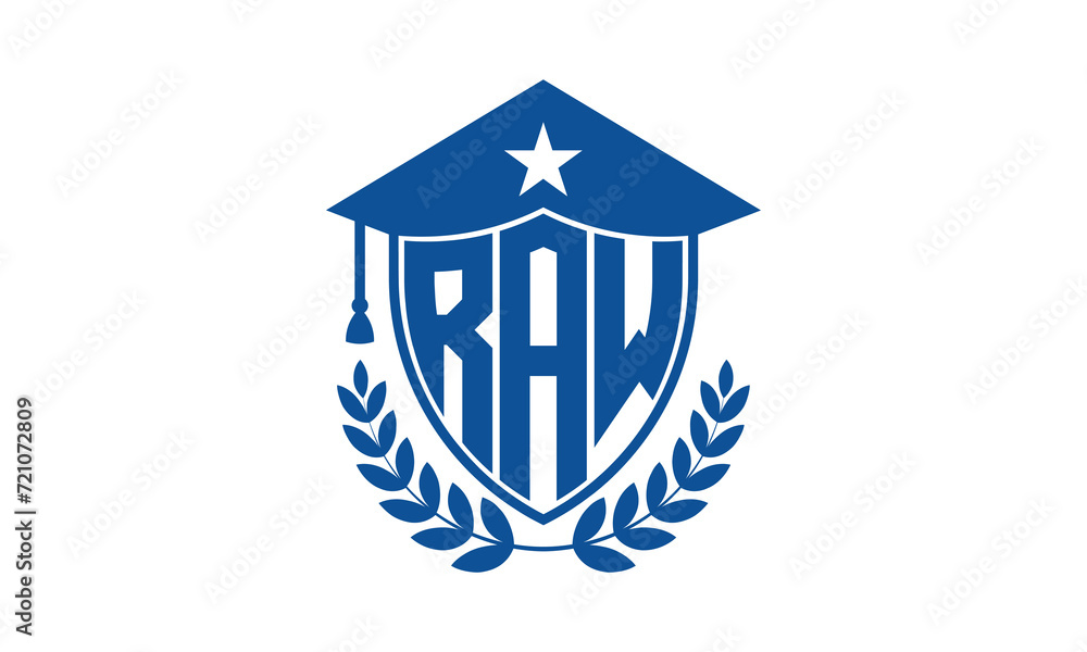 RAW three letter iconic academic logo design vector template. monogram, abstract, school, college, university, graduation cap symbol logo, shield, model, institute, educational, coaching canter, tech RAW three letter iconic academic logo design vector template. monogram, abstract, school, college, university, graduation cap symbol logo, shield, model, institute, educational, coaching canter, tech