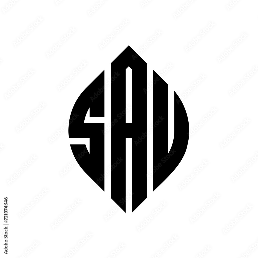 SAU circle letter logo design with circle and ellipse shape. SAU ellipse letters with typographic style. The three initials form a circle logo. SAU circle emblem abstract monogram letter mark vector. SAU circle letter logo design with circle and ellipse shape. SAU ellipse letters with typographic style. The three initials form a circle logo. SAU circle emblem abstract monogram letter mark vector.