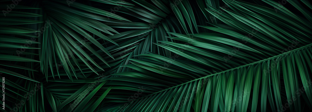 Abstract green tropical leaf texture, nature background. Palm tree leaves floral illustration banner. Graphic resource abstract, summer tropical leaves, ocean vacation panorama by Vita