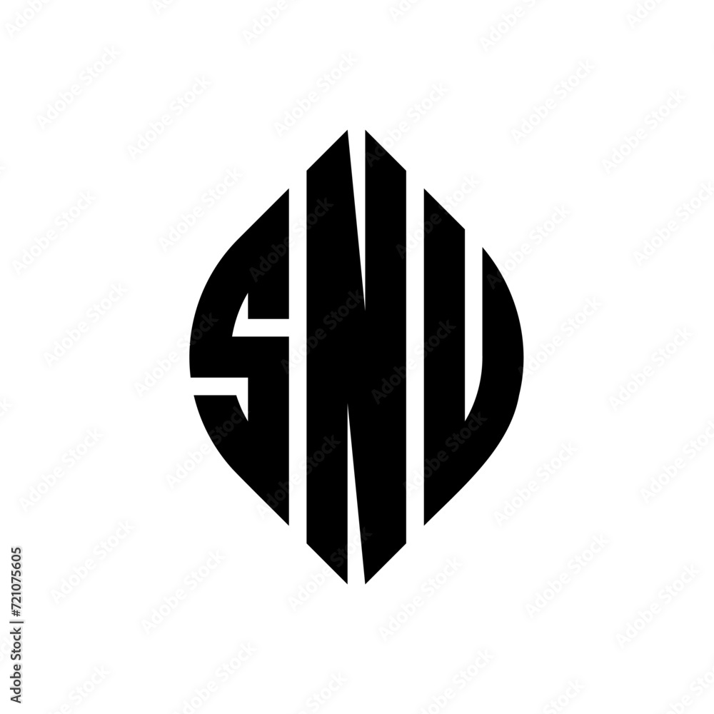 SNU circle letter logo design with circle and ellipse shape. SNU ellipse letters with typographic style. The three initials form a circle logo. SNU circle emblem abstract monogram letter mark vector. SNU circle letter logo design with circle and ellipse shape. SNU ellipse letters with typographic style. The three initials form a circle logo. SNU circle emblem abstract monogram letter mark vector.
