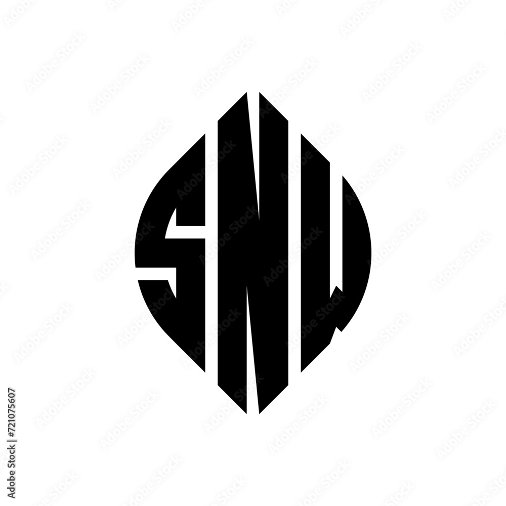 SNW circle letter logo design with circle and ellipse shape. SNW ellipse letters with typographic style. The three initials form a circle logo. SNW circle emblem abstract monogram letter mark vector. SNW circle letter logo design with circle and ellipse shape. SNW ellipse letters with typographic style. The three initials form a circle logo. SNW circle emblem abstract monogram letter mark vector.