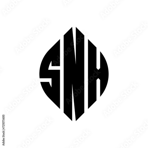 SNX circle letter logo design with circle and ellipse shape. SNX ellipse letters with typographic style. The three initials form a circle logo. SNX circle emblem abstract monogram letter mark vector. photo