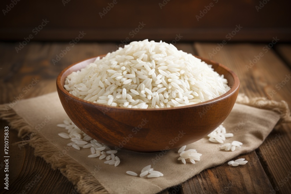Minimal Style Rice on Rustic Wooden Background AI Generated