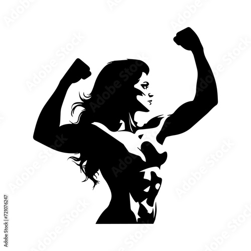 Silhouette of a muscular woman flexing her arms