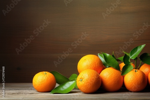 Minimal Style Tangerines on Rustic Wooden Background AI Generated