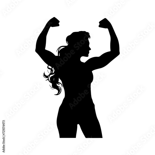 Silhouette of a muscular woman flexing her arms