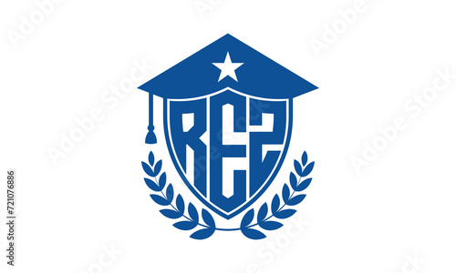 REZ three letter iconic academic logo design vector template. monogram, abstract, school, college, university, graduation cap symbol logo, shield, model, institute, educational, coaching canter, tech photo