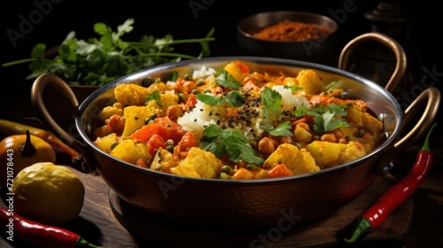 Aloo Gobi Potato and Cauliflower Curry, Indian Style. Best For Banner, Flyer, and Poster photo